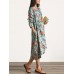 Women Retro Floral Printing Kaftan Long Sleeve Maxi Dress