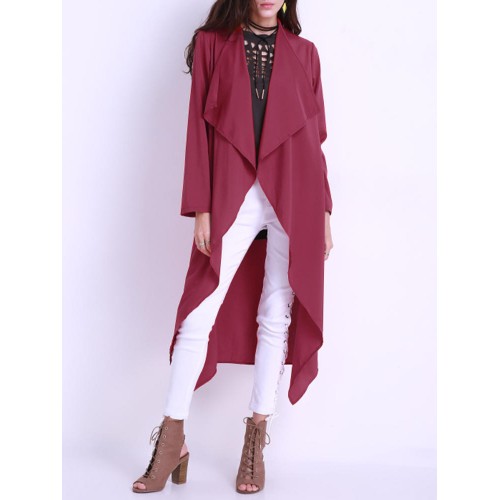 Casual Women Long Sleeve Pure Color Duster Jacket With Belt