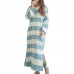 Cozy Soft Stripe Long Sleeve Homewear Round Collar Breathable Sleepwear