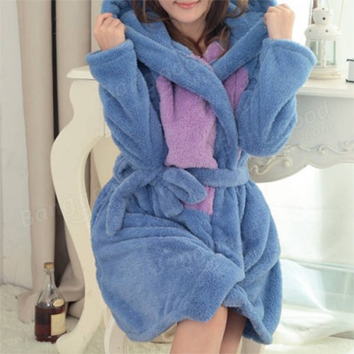 Women Men Comfy Hooded Bathrobe Thicken Coral Velvet Lovely Animals Robes