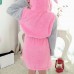 Women Men Comfy Hooded Bathrobe Thicken Coral Velvet Lovely Animals Robes