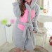 Women Men Comfy Hooded Bathrobe Thicken Coral Velvet Lovely Animals Robes