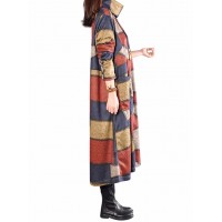 L-5XL Casual Women Loose Turtleneck  Color Block Dress