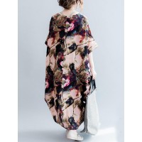 Casual S-5XL Women Loose Lotus Printing Dress