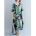 Casual S-5XL Women Loose Lotus Printing Dress