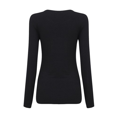 Sexy Women Long Sleeve O-neck Hole Stretch Pure Color T-shirts