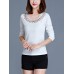 Casual Women Round Neck Hollow Out Long Sleeve Pure Color T-shirts