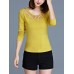 Casual Women Round Neck Hollow Out Long Sleeve Pure Color T-shirts