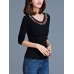 Casual Women Round Neck Hollow Out Long Sleeve Pure Color T-shirts