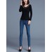 Casual Women Round Neck Hollow Out Long Sleeve Pure Color T-shirts