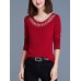 Casual Women Round Neck Hollow Out Long Sleeve Pure Color T-shirts