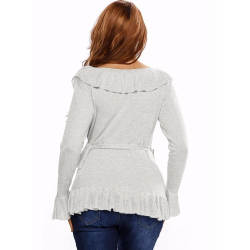 Casual Women Deep V-Neck Irregular Hem Long Sleeve Knitted T-shirts