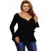 Casual Women Deep V-Neck Irregular Hem Long Sleeve Knitted T-shirts