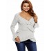 Casual Women Deep V-Neck Irregular Hem Long Sleeve Knitted T-shirts