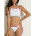 Women Sexy High Neck Halter Bandage Geometry Printed Hollow Out Bikini Set Beachwear