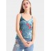 Blue Sexy Velvet Flower Embroidered V-Neck Spaghetti Strap Women Tank Tops