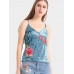 Blue Sexy Velvet Flower Embroidered V-Neck Spaghetti Strap Women Tank Tops