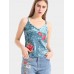 Blue Sexy Velvet Flower Embroidered V-Neck Spaghetti Strap Women Tank Tops