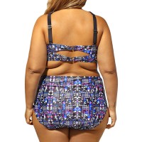 Plus Size Sexy Printing Front Strings Criss-cross Underwire Hollow Out Bikini Swimwear