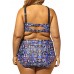 Plus Size Sexy Printing Front Strings Criss-cross Underwire Hollow Out Bikini Swimwear