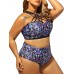 Plus Size Sexy Printing Front Strings Criss-cross Underwire Hollow Out Bikini Swimwear