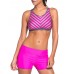 Women Striped Board Shorts Sports Racerback Tankini Beachwear Swimsuit