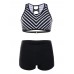 Women Striped Board Shorts Sports Racerback Tankini Beachwear Swimsuit