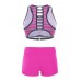 Women Striped Board Shorts Sports Racerback Tankini Beachwear Swimsuit