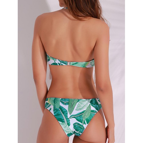 Backless Printed Wireless Halter Elastic Breathable Tankinis Sets