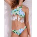 Backless Printed Wireless Halter Elastic Breathable Tankinis Sets