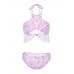 Backless Printed Wireless Halter Elastic Breathable Tankinis Sets