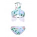 Backless Printed Wireless Halter Elastic Breathable Tankinis Sets