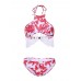 Backless Printed Wireless Halter Elastic Breathable Tankinis Sets