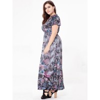 Sexy Floral Women Dress High Waist V-neck Vacation Maxi Dresses