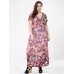 Sexy Floral Women Dress High Waist V-neck Vacation Maxi Dresses