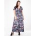 Sexy Floral Women Dress High Waist V-neck Vacation Maxi Dresses