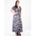 Sexy Floral Women Dress High Waist V-neck Vacation Maxi Dresses