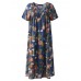 Plus Size Floral Printed Loose Dresses Short Sleeve Ruffled Pockets Casual Dress for Women