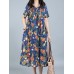 Plus Size Floral Printed Loose Dresses Short Sleeve Ruffled Pockets Casual Dress for Women