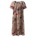 Plus Size Floral Printed Loose Dresses Short Sleeve Ruffled Pockets Casual Dress for Women