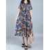 Plus Size Floral Printed Loose Dresses Short Sleeve Ruffled Pockets Casual Dress for Women