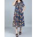 Plus Size Floral Printed Loose Dresses Short Sleeve Ruffled Pockets Casual Dress for Women