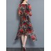 Summer Women Dress Floral Double Fabric Irregular Hem Short Sleeve Dresses