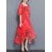 Summer Women Dress Floral Double Fabric Irregular Hem Short Sleeve Dresses