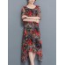 Summer Women Dress Floral Double Fabric Irregular Hem Short Sleeve Dresses