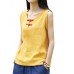 Women Plate Buckle O-neck Pure Color Linen Vintage Tank Tops