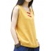 Women Plate Buckle O-neck Pure Color Linen Vintage Tank Tops