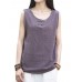 Women Plate Buckle O-neck Pure Color Linen Vintage Tank Tops