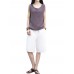 Women Plate Buckle O-neck Pure Color Linen Vintage Tank Tops