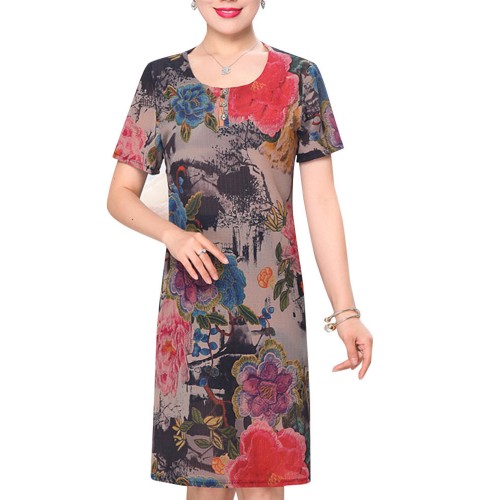 Summer Mother Dress Personalized Floral Printed Chiffon Straight Dress